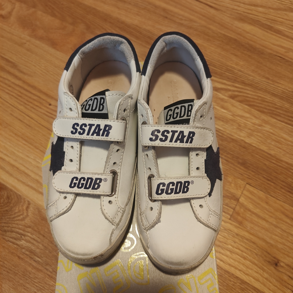 Golden Goose White and Blue Suede Star And Heels Sneakers with Velcro Straps